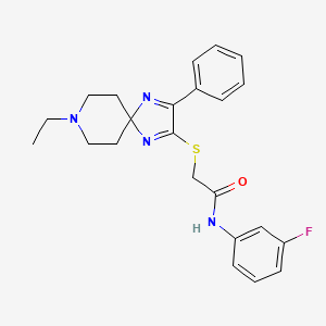 molecular formula C23H25FN4OS B2759861 2-((8-乙基-3-苯基-1,4,8-三氮杂螺[4.5]癸-1,3-二烯-2-基)硫)-N-(3-氟苯基)乙酰胺 CAS No. 1189876-26-3