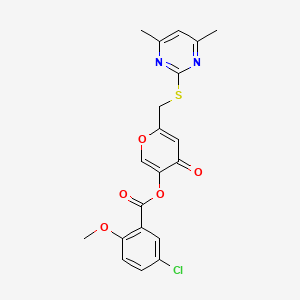 molecular formula C20H17ClN2O5S B2759868 6-(((4,6-二甲基嘧啶-2-基)硫)甲基)-4-氧代-4H-吡喃-3-基 5-氯-2-甲氧基苯甲酸酯 CAS No. 877636-35-6
