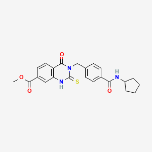 molecular formula C23H23N3O4S B2759876 methyl 3-{[4-(cyclopentylcarbamoyl)phenyl]methyl}-4-oxo-2-sulfanylidene-1,2,3,4-tetrahydroquinazoline-7-carboxylate CAS No. 422283-72-5