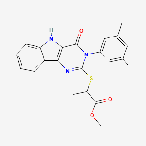 molecular formula C22H21N3O3S B2759878 methyl 2-((3-(3,5-dimethylphenyl)-4-oxo-4,5-dihydro-3H-pyrimido[5,4-b]indol-2-yl)thio)propanoate CAS No. 536706-08-8
