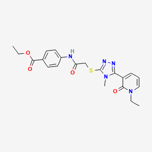 molecular formula C21H23N5O4S B2759884 ethyl 4-(2-((5-(1-ethyl-2-oxo-1,2-dihydropyridin-3-yl)-4-methyl-4H-1,2,4-triazol-3-yl)thio)acetamido)benzoate CAS No. 1105228-98-5