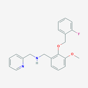 molecular formula C21H21FN2O2 B275990 N-{2-[(2-fluorobenzyl)oxy]-3-methoxybenzyl}-N-(2-pyridinylmethyl)amine 