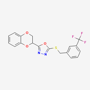 B2759920 2-(2,3-Dihydrobenzo[b][1,4]dioxin-2-yl)-5-((3-(trifluoromethyl)benzyl)thio)-1,3,4-oxadiazole CAS No. 1171537-47-5
