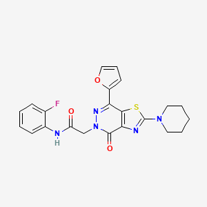 molecular formula C22H20FN5O3S B2759964 N-(2-氟苯基)-2-(7-(呋喃-2-基)-4-氧代-2-(哌啶-1-基)噻唑并[4,5-d]吡啶-5(4H)-基)乙酰胺 CAS No. 1105241-34-6