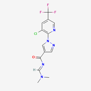 molecular formula C13H11ClF3N5O B2760001 1-(3-氯-5-(三氟甲基)-2-吡啶基)-N-((二甲基氨基)甲亚甲基)-1H-吡唑-4-羧酰胺 CAS No. 321526-16-3