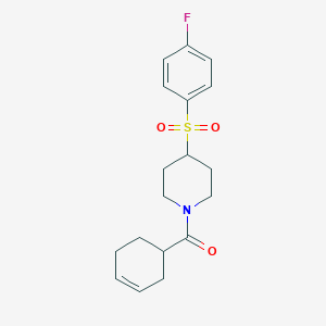 molecular formula C18H22FNO3S B2760018 Cyclohex-3-en-1-yl(4-((4-fluorophenyl)sulfonyl)piperidin-1-yl)methanone CAS No. 1797262-83-9