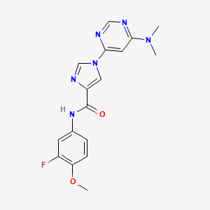 molecular formula C17H17FN6O2 B2760019 1-[6-(dimethylamino)-4-pyrimidinyl]-N~4~-(3-fluoro-4-methoxyphenyl)-1H-imidazole-4-carboxamide CAS No. 1251576-33-6