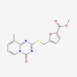 molecular formula C15H13N3O4S B2760084 甲基-5-[(9-甲基-4-氧代吡啶并[1,2-a][1,3,5]三嗪-2-基)硫代甲基]呋喃-2-羧酸酯 CAS No. 896344-92-6