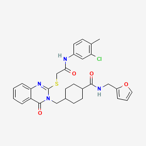 molecular formula C30H31ClN4O4S B2760097 4-[[2-[2-(3-chloro-4-methylanilino)-2-oxoethyl]sulfanyl-4-oxoquinazolin-3-yl]methyl]-N-(furan-2-ylmethyl)cyclohexane-1-carboxamide CAS No. 422292-78-2