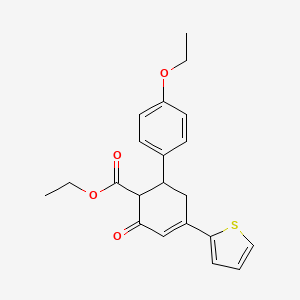 molecular formula C21H22O4S B2760117 Ethyl 4'-ethoxy-3-oxo-5-(thiophen-2-yl)-1,2,3,6-tetrahydro-[1,1'-biphenyl]-2-carboxylate CAS No. 851715-79-2