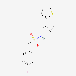 molecular formula C15H16FNO2S2 B2760119 1-(4-fluorophenyl)-N-((1-(thiophen-2-yl)cyclopropyl)methyl)methanesulfonamide CAS No. 1203320-74-4