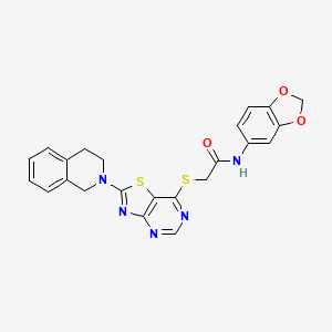 molecular formula C23H19N5O3S2 B2760126 N-(benzo[d][1,3]dioxol-5-yl)-2-((2-(3,4-dihydroisoquinolin-2(1H)-yl)thiazolo[4,5-d]pyrimidin-7-yl)thio)acetamide CAS No. 1207032-06-1