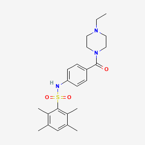 molecular formula C23H31N3O3S B2760132 N-[4-(4-ethylpiperazine-1-carbonyl)phenyl]-2,3,5,6-tetramethylbenzene-1-sulfonamide CAS No. 690245-15-9