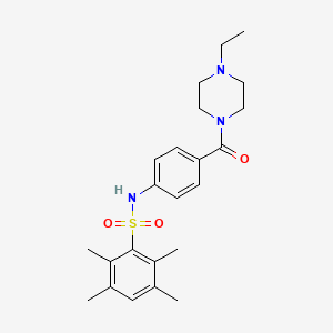 molecular formula C23H31N3O3S B2760132 N-(4-(4-ethylpiperazine-1-carbonyl)phenyl)-2,3,5,6-tetramethylbenzenesulfonamide CAS No. 690245-15-9