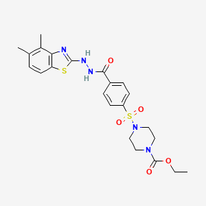 molecular formula C23H27N5O5S2 B2760136 乙酸-4-((4-(2-(4,5-二甲基苯并[1,3]噻唑-2-基)肼甲酰)苯基)磺酰基哌嗪-1-羧酸酯 CAS No. 851980-57-9