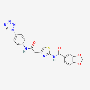molecular formula C20H15N7O4S B2760141 N-(4-(2-((4-(1H-tetrazol-1-yl)phenyl)amino)-2-oxoethyl)thiazol-2-yl)benzo[d][1,3]dioxole-5-carboxamide CAS No. 1203286-29-6