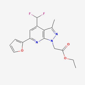molecular formula C16H15F2N3O3 B2760142 Ethyl 2-(4-(difluoromethyl)-6-(furan-2-yl)-3-methyl-1H-pyrazolo[3,4-b]pyridin-1-yl)acetate CAS No. 1011373-83-3