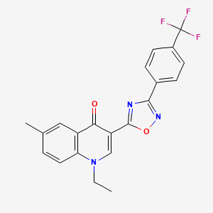 molecular formula C21H16F3N3O2 B2760145 1-ethyl-6-methyl-3-(3-(4-(trifluoromethyl)phenyl)-1,2,4-oxadiazol-5-yl)quinolin-4(1H)-one CAS No. 1260730-64-0
