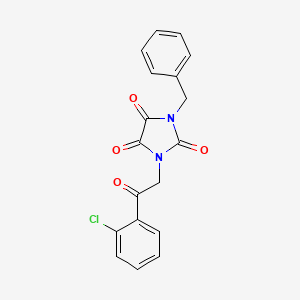 molecular formula C18H13ClN2O4 B2760172 1-Benzyl-3-[2-(2-chlorophenyl)-2-oxoethyl]imidazolidine-2,4,5-trione CAS No. 303986-33-6