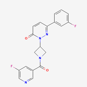 molecular formula C19H14F2N4O2 B2760182 6-(3-Fluorophenyl)-2-[1-(5-fluoropyridine-3-carbonyl)azetidin-3-yl]pyridazin-3-one CAS No. 2380085-26-5
