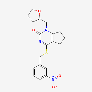 molecular formula C19H21N3O4S B2760183 4-((3-nitrobenzyl)thio)-1-((tetrahydrofuran-2-yl)methyl)-6,7-dihydro-1H-cyclopenta[d]pyrimidin-2(5H)-one CAS No. 899951-73-6