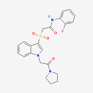 N-(2-fluorophenyl)-2-((1-(2-oxo-2-(pyrrolidin-1-yl)ethyl)-1H-indol-3-yl)sulfonyl)acetamide