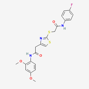 molecular formula C21H20FN3O4S2 B2760186 N-(2,4-二甲氧基苯基)-2-(2-((2-((4-氟苯基)氨基)-2-氧代乙基)硫)噻唑-4-基)乙酰胺 CAS No. 942001-25-4