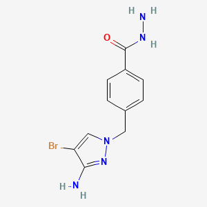 molecular formula C11H12BrN5O B2760221 4-[(3-amino-4-bromo-1H-pyrazol-1-yl)methyl]benzohydrazide CAS No. 375837-72-2