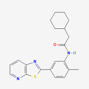 molecular formula C21H23N3OS B2760238 2-cyclohexyl-N-(2-methyl-5-(thiazolo[5,4-b]pyridin-2-yl)phenyl)acetamide CAS No. 863594-13-2