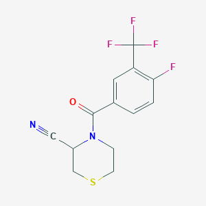 molecular formula C13H10F4N2OS B2760249 4-[4-Fluoro-3-(trifluoromethyl)benzoyl]thiomorpholine-3-carbonitrile CAS No. 2094187-44-5