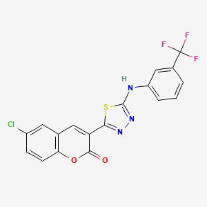 molecular formula C18H9ClF3N3O2S B2760250 6-Chloro-3-[5-[3-(trifluoromethyl)anilino]-1,3,4-thiadiazol-2-yl]chromen-2-one CAS No. 330157-40-9