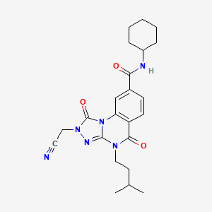 molecular formula C23H28N6O3 B2760257 2-(cyanomethyl)-N-cyclohexyl-4-(3-methylbutyl)-1,5-dioxo-1,2,4,5-tetrahydro[1,2,4]triazolo[4,3-a]quinazoline-8-carboxamide CAS No. 1223844-70-9
