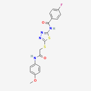 molecular formula C18H15FN4O3S2 B2760258 4-fluoro-N-[5-[2-(4-methoxyanilino)-2-oxoethyl]sulfanyl-1,3,4-thiadiazol-2-yl]benzamide CAS No. 392293-81-1