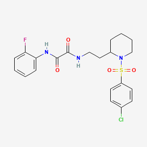 molecular formula C21H23ClFN3O4S B2760263 N1-(2-(1-((4-chlorophenyl)sulfonyl)piperidin-2-yl)ethyl)-N2-(2-fluorophenyl)oxalamide CAS No. 898460-53-2