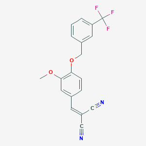 molecular formula C19H13F3N2O2 B2760264 2-[(3-甲氧基-4-{[3-(三氟甲基)苯基]氧基}苯基)亚甲基]丙二腈 CAS No. 398131-33-4