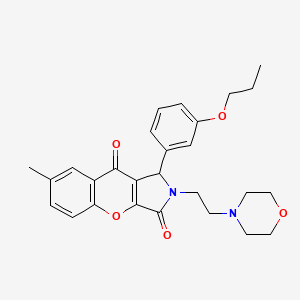 molecular formula C27H30N2O5 B2760269 7-Methyl-2-(2-morpholinoethyl)-1-(3-propoxyphenyl)-1,2-dihydrochromeno[2,3-c]pyrrole-3,9-dione CAS No. 634574-43-9