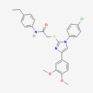 molecular formula C27H26ClN3O3S B2760280 2-[1-(4-chlorophenyl)-4-(3,4-dimethoxyphenyl)imidazol-2-yl]sulfanyl-N-(4-ethylphenyl)acetamide CAS No. 866350-16-5