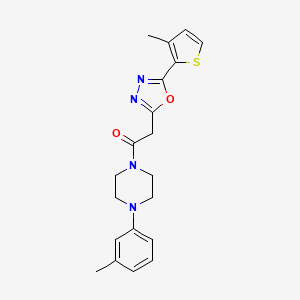 molecular formula C20H22N4O2S B2760283 2-(5-(3-Methylthiophen-2-yl)-1,3,4-oxadiazol-2-yl)-1-(4-(m-tolyl)piperazin-1-yl)ethanone CAS No. 1251629-48-7