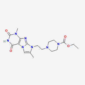 molecular formula C18H25N7O4 B2760293 Ethyl 4-[2-(4,7-dimethyl-1,3-dioxopurino[7,8-a]imidazol-6-yl)ethyl]piperazine-1-carboxylate CAS No. 919019-34-4