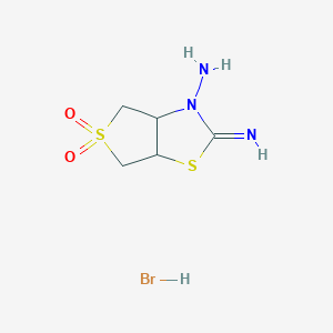 molecular formula C5H10BrN3O2S2 B2760303 3-Amino-2-imino-hexahydro-1,5$l^{6},3-[1$l^{6}]thieno[3,4-d][1,3]thiazole-5,5-dione hydrobromide CAS No. 255871-99-9