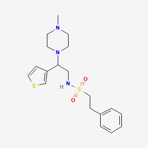 molecular formula C19H27N3O2S2 B2760307 N-(2-(4-methylpiperazin-1-yl)-2-(thiophen-3-yl)ethyl)-2-phenylethanesulfonamide CAS No. 955236-52-9