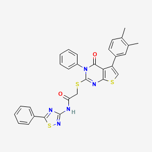 molecular formula C30H23N5O2S3 B2760310 2-[5-(3,4-二甲基苯基)-4-氧代-3-苯基噻吩[2,3-d]嘧啶-2-基]硫醇-N-(5-苯基-1,2,4-噻二唑-3-基)乙酰胺 CAS No. 690645-23-9