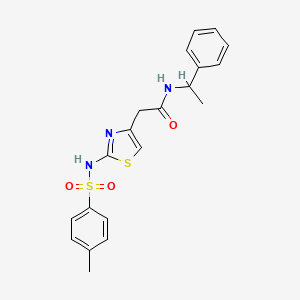 molecular formula C20H21N3O3S2 B2760315 2-(2-(4-methylphenylsulfonamido)thiazol-4-yl)-N-(1-phenylethyl)acetamide CAS No. 921926-73-0