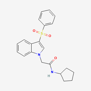 molecular formula C21H22N2O3S B2760323 N-环戊基-2-(3-(苯基磺酰)-1H-吲哚-1-基)乙酰胺 CAS No. 941966-60-5