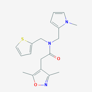 2-(3,5-dimethylisoxazol-4-yl)-N-((1-methyl-1H-pyrrol-2-yl)methyl)-N-(thiophen-2-ylmethyl)acetamide