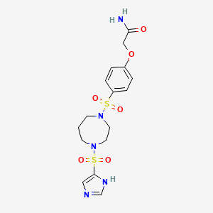 molecular formula C16H21N5O6S2 B2760346 2-(4-((4-((1H-imidazol-4-yl)sulfonyl)-1,4-diazepan-1-yl)sulfonyl)phenoxy)acetamide CAS No. 1903717-57-6