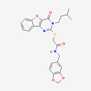 N-(1,3-benzodioxol-5-ylmethyl)-2-{[3-(3-methylbutyl)-4-oxo-3,4-dihydro[1]benzofuro[3,2-d]pyrimidin-2-yl]sulfanyl}acetamide