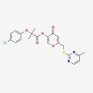 6-(((4-methylpyrimidin-2-yl)thio)methyl)-4-oxo-4H-pyran-3-yl 2-(4-chlorophenoxy)-2-methylpropanoate