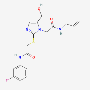molecular formula C17H19FN4O3S B2760370 N-烯丙基-2-(2-((2-((3-氟苯基)氨基)-2-氧代乙基)硫基)-5-(羟甲基)-1H-咪唑-1-基)乙酰胺 CAS No. 921568-90-3