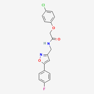 molecular formula C18H14ClFN2O3 B2760371 2-(4-chlorophenoxy)-N-((5-(4-fluorophenyl)isoxazol-3-yl)methyl)acetamide CAS No. 952963-88-1
